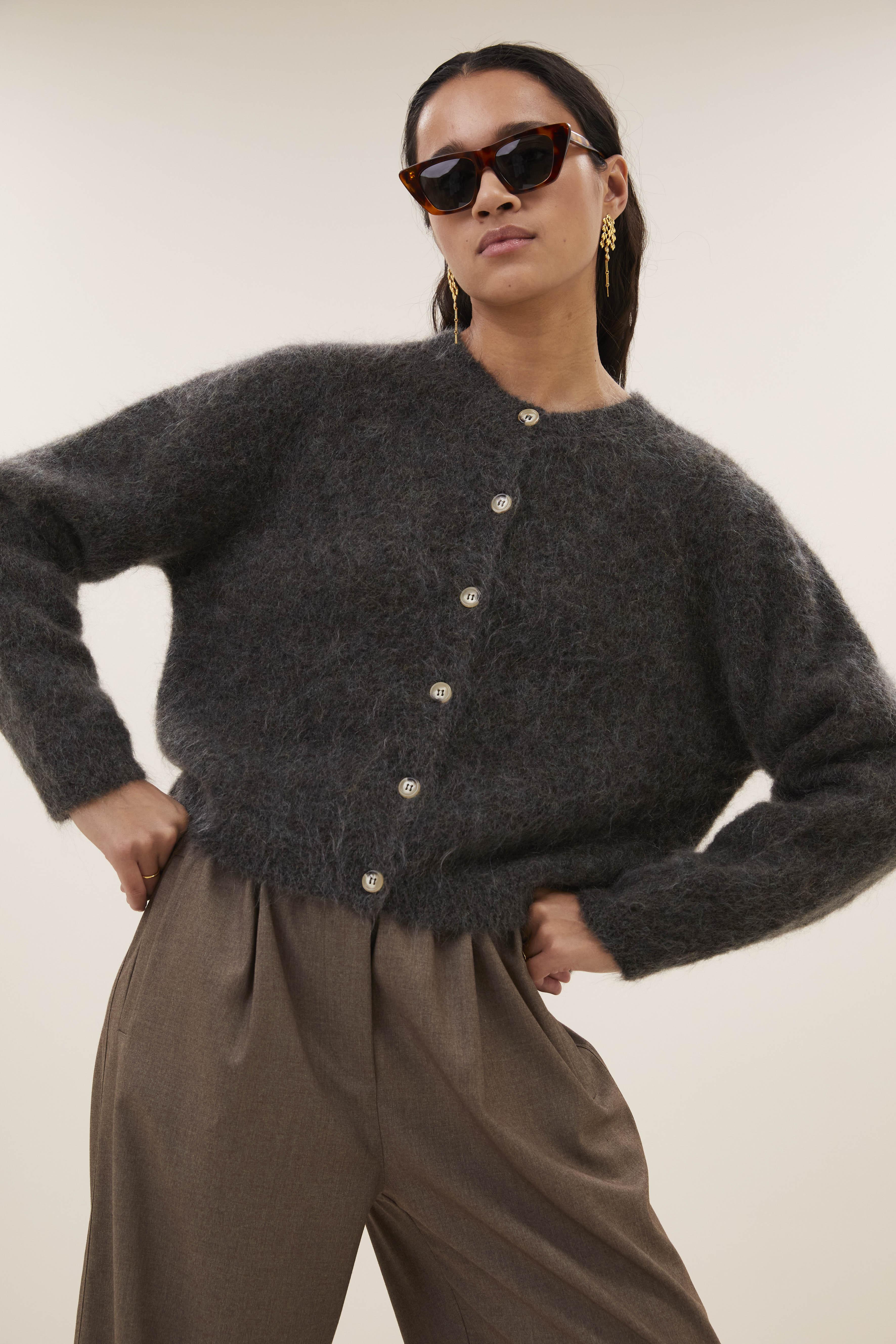 By-Bar Vasile Cardigan Moss Brown Damen Strickjacke Mohair braun